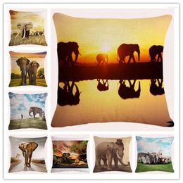 Pillow Cover Africa Elephant Cotton Linen Decorative Sofa Bedroom Office Home Throw