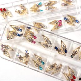 24pcsBox Triangle Metal Alloy Rhinestones Nail Charms 7*18mm Crystal Gems Nail Art Decoration 3D Luxury AB Diamond Nail Parts 240522
