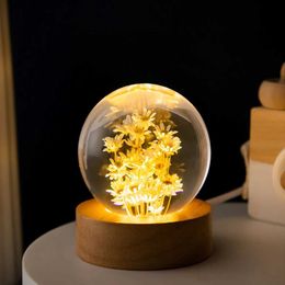 Decorative Objects Figurines Crystal Ball Dandelion Flower Resin Table Lamp Creative Home Decoration Light Wave Night H240521 I5WU