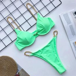 Women's Swimwear Sexy Chains Bikini Push Up Micro Swimsuit Pin Buckle Two Piece Women Beach Outfits Bathing Suit Y2K Bikinis Thong Femme