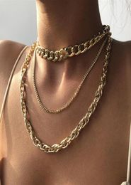 TN136 Gold Colour Multilayers Choker Necklaces For Women Hip Hop Thick Metal Chain Collar Female Punk Jewellery Accessories227m3441236