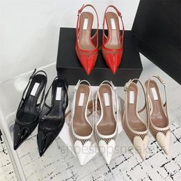 Women's New Pointed Mesh One Line Suspender Sandals Fashion Designer Sandals Summer Fishnet Shoes Hollowed Out Mesh Sandal Luxury Party Dress Sandalias