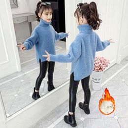 2023 New Autumn Winter Toddler Girls Solid Thick Knitted Sweater Long Sleeve Turtleneck Casual Pullovers Children Warm Cloth X11 L2405 L2405