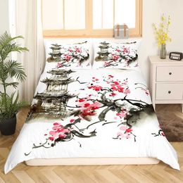 Bedding sets Japanese Duvet Cover Set Sakura Tree Flowers Cherry Blossoms Spring Theme Art Decor 3 Piece with 2 Shams H240521 ZIQ2