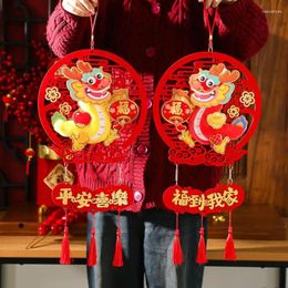 Party Decoration 4pcs Chinese Lucky Fu Dragon Year Hanging Porch Welcome Sign With Tassel For Home Tree Decor Red 10X23.6inch