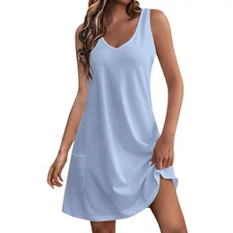 Casual Dresses Women'S Sundress With Pockets Summer Boho Beach Dress T-Shirts O Neck Loose Tank Fashionable