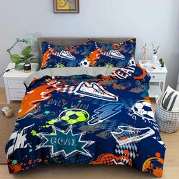 Bedding sets Colourful football bedding for boys and girls double queen size down duvet cover for children bedding for adults fashion home textilesQ240521