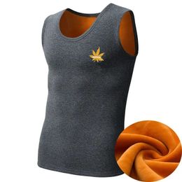 Autumn Winter Warm Fleece Tank Top Undershirt Men Fitness Sleeveless Thicken Tees Work Wear Plain T Shirt High Quality Cotton 240516