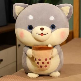 Plush Dolls Cute Bubble Tea Dog Plush Toy Filling Animal Food Body Pillow Cup Cow Milk Tea Husky Boba Plush Doll Birthday Gift H240521 SDE3