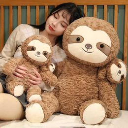 Plush Dolls Fluffy Mother and Child Sloth Plush Toy Sitting Stuffed Cartoon Cute Monkey Doll High Quality Home Decoration Birthday Gift H240521