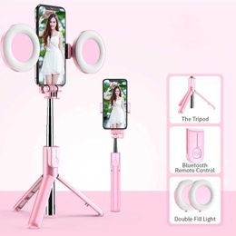 Selfie Monopods 4-in-1 wireless Bluetooth compatible selfie stick LED ring light expandable handheld monopod Live tripod suitable for iPhone 15 14 13 d240522