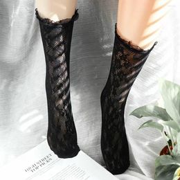 Women Socks Wild Cute Hollow Flower Summer Lolita Lace Mid Tube Stockings JK
