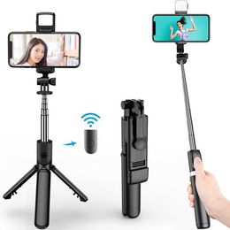 Selfie Monopods Bluetooth wireless selfie stick tripod with light expandable tripod suitable for iPhone and Tiktok live streaming d240522