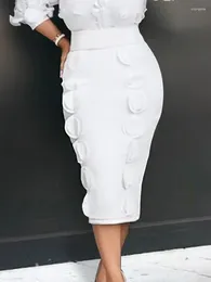 Skirts Women White Pencil Skirt High Waist Aplliques Party Elegant Office Ladies Classy Modest 2024 Fashion Bottoms