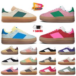 2024 Fashion Designer Womens Bold Dress Shoes Cream Collegiate Green Almost Blue Yellow True Pink Glow Gum Platform Women Girls Suede Upper Flat Trainers Size 36-40