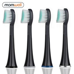 Mornwell 4pcs Black Rubberied Replacement Toothbrush Heads with Caps for Mornwell D01B Electric Toothbrush 240509