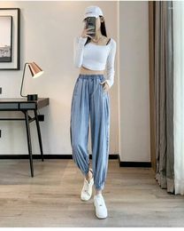 Women's Jeans 2024 Ice Silk Women's Spring And Summer Thin Harun Pants High Waist Loose Strap Cropped