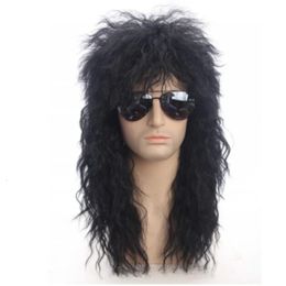 Mens wig punk long curly hair Halloween rock wig mullet wig 240520