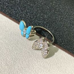 Unique charm Vanly ring for men and women Butterfly Ring Gold Full Diamond Female Blue with Original logo Vanlybox