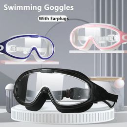 Big Frame Swimming Goggles Adults with Earplugs Swim Glasses Men Women Professional HD Antifog Silicone Eyewear 240522