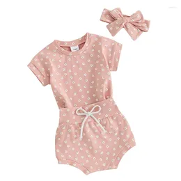 Clothing Sets Born Baby Girl Clothes Outfit Floral Short Sleeve T-shirt Tops And Shorts Headband Set Summer