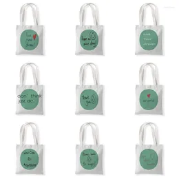Storage Bags Canvas Shopping Bag Large Capacity Conventional Green Letters Tote Fashion Letter Printing Women's Shoulder Simple