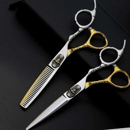 Hair Scissors Professional 6-inch Japanese 440c steel cow head hair clipper with thin hair cutting tools Q240521