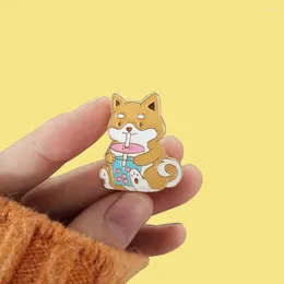 Brooches Bubble Tea Dog Enamel Pins Cartoon Akita Puppy Boba Milk Drink Food Jewellery Animal Lovers Badges Lapel