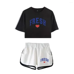 Women's T Shirts 2024 Sturniolo Triplets Fresh Love Merch Two Piece Set Women Short Sleeve Crop Top Navel Tee Shorts Logo Sets