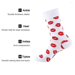 Women Socks Valentines Day Gift Lip Print Cotton Couple Mid-tube High Elasticity Anti-slip Soft Warm Unisex Winter For Fall