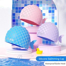 Swimming Caps Childrens Silicone Hat Cartoon Waterproof Butler Head Cute Training Professional Plus Pool Accessories 240522