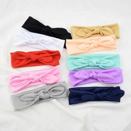 Hair Accessories 1PCS Solid Elastic Baby Girls Bowknot Headband Rabbit Ears Bows Newborn Toddler Stretchy Headwraps Birthday Gifts Y240522