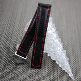 Watch Band Carbon Fiber Watch Strap with Red Stitched Leather Lining Stainless Steel Clasp watchband for Tag 236u