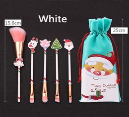 5Pcs Christmas Makeup Brushes Set Kit Beautiful Professional Make Up Brush Tools With Drawstring Santa Claus Print Bag Xmas Gift D8838829