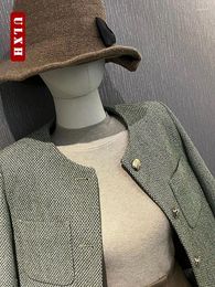 Women's Jackets Fashion Women Single Breasted Small Fragrance Green Suit Jacket Lady Blazer All Match Casual Coat Tops 2024 Spring Autumn