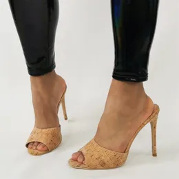 Slippers 2024 Women Summer High Heels Shoes Stileto Peep Toe Sapato Feminino Vintage Leisure Slip On Chaussures Femme