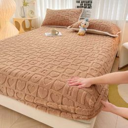 Bedding sets WOSTAR Warm winter plush fitted sheet elastic mattress protector cover fluffy coral fleece bedsheet single double bed king size H240521 QV59