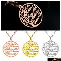 Chokers Personalized Necklace With Family Names Tree Of Life Design Stainless Steel Gold Plated Birthday Gifts Drop Delivery Jewelry Dhq2O