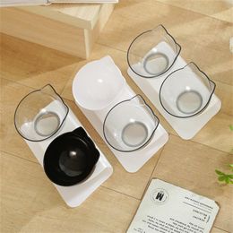 Pet Cat Bowls with Stand Non-slip Double Cat Bowl Water Food Feeder Transparent Cat Ear Shape Rounded for Puppy Dog Accessories