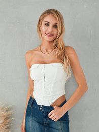 Women's Tanks Yoawdats Women S Summer Corset Tops Solid Back Zipper Strapless Bandeau Backless Shirts Streetwear Aesthetic Clothes