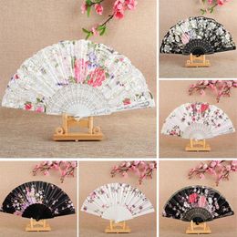 Decorative Figurines Silk Cloth Gold Edge Floral Pattern Fans Chinese Style Traditional Dance Fan Handmade Folding Wedding Party