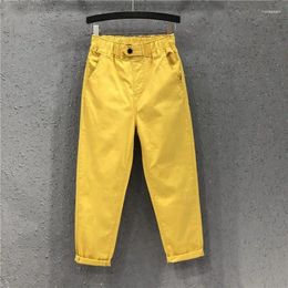 Women's Jeans Arrival Summer Women Harem Pants All-Match Casual Cotton Denim Elastic Waist Plus Size Yellow White Pantalones C7362