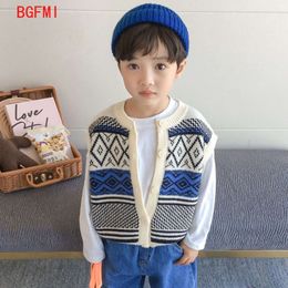 Korean Kids Children's Clothing for Boy Single-breasted Vests Sleeveless Sweaters Baby Boys O-Neck Knitted Sweater 1-10Y L2405