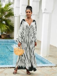 Elegant Bathing Suit Cover Up 2024 Summer Womens Striped Printed Kaftans Casual Vacation Outfit African Caftans Beachwear Q1523 240508