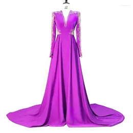 Party Dresses Real S Of The 2024 Purple Forged Face Long Sleeved V-neck Beaded Formal AUX Awards Piano Host Evening Dress