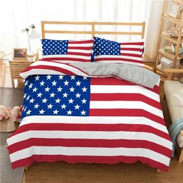 Set di biancheria da letto 3D Flag USA Stampato sul piumino Copertura grande set di letti a strisce bianche con tema bandiera Polvet in poliestere Coverq240521