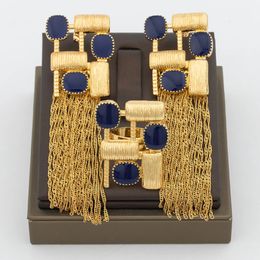 Trend Jewelry Set for Women African Gold Color Earrings and Ring Geometry Design Tassel Resizable Weddings 240506