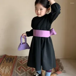 Girl Dresses Girls One Piece Long Dress Big Bow Fashion Spring Autumn Loose All-match Sweet Lovely Outdoor Unhooded