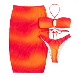 Women's Swimwear Sexy Bikini Swimsuit Beach Three Piece Suit Tie Dye Sunblock Smock Dress Summer Set Beachwear Bathing Bather