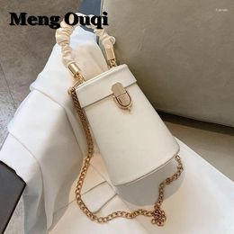 Shoulder Bags Women Pu Leather Cross-body Bag 2024 Fashion Fold Hand Carry Messengers Pure Color Chain Bucket